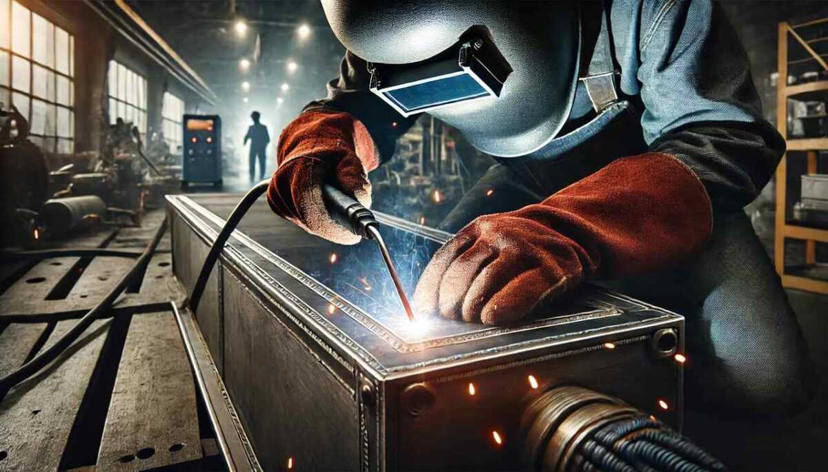 DALL·E 2024 09 15 20.26.50 A high detail scene of professional welding focused on ensuring a tight seal. In this version the welder is using the MIG process instead of TIG wor Easy Resize.com -Sprytny Spawacz.pl