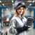 a woman wearing a welding helmet and holding a tablet