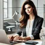 a woman sitting at a desk with a laptop