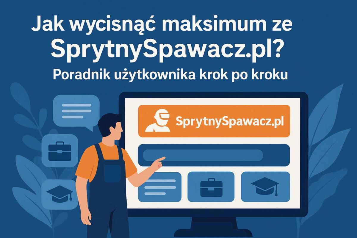 „Ilustracja użytkownika wskazującego na ekran z logo SprytnySpawacz.pl i tytułem poradnika krok po kroku”
