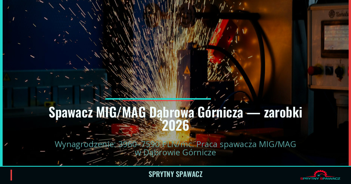 Zarobki spawacza MIG/MAG w Dąbrowie Górniczej 1 Spawacz MIG/MAG Dąbrowa Górnicza — zarobki 3960–7590 PLN/mc — SprytnySpawacz.pl