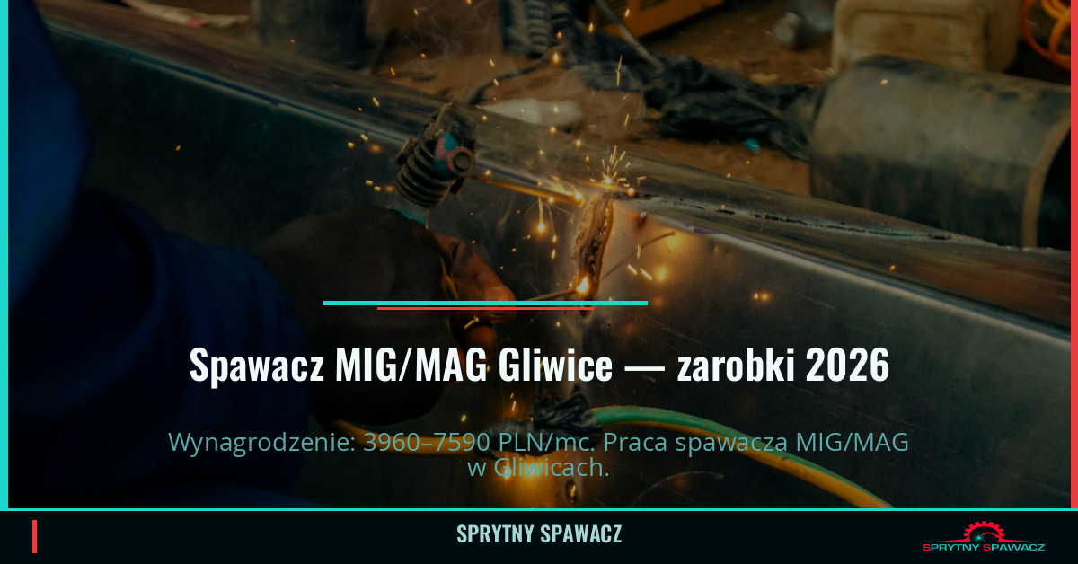 Zarobki spawacza MIG/MAG w Gliwicach 1 Spawacz MIG/MAG Gliwice — zarobki 3960–7590 PLN/mc — SprytnySpawacz.pl