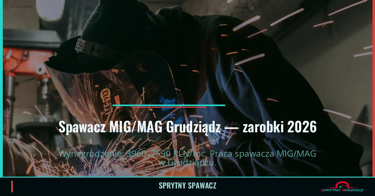 Zarobki spawacza MIG/MAG w Grudziądzu – Kwiecień 2026 1 Spawacz MIG/MAG Grudziądz — zarobki 3960–7590 PLN/mc — SprytnySpawacz.pl