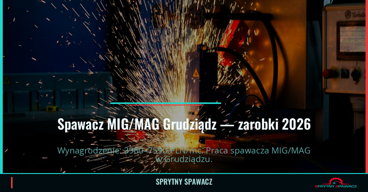 Zarobki spawacza MIG/MAG w Grudziądzu – Kwiecień 2026 1 Spawacz MIG/MAG Grudziądz — zarobki 3960–7590 PLN/mc — SprytnySpawacz.pl