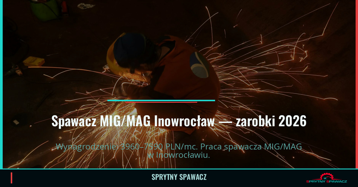 Zarobki spawacza MIG/MAG w Inowrocławiu – Kwiecień 2026 1 Spawacz MIG/MAG Inowrocław — zarobki 3960–7590 PLN/mc — SprytnySpawacz.pl