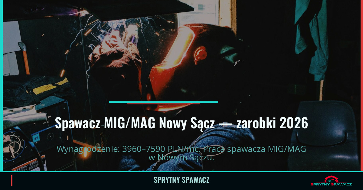 Zarobki spawacza MIG/MAG w Nowym Sączu - Kwiecień 2026 1 Spawacz MIG/MAG Nowy Sącz — zarobki 3960–7590 PLN/mc — SprytnySpawacz.pl
