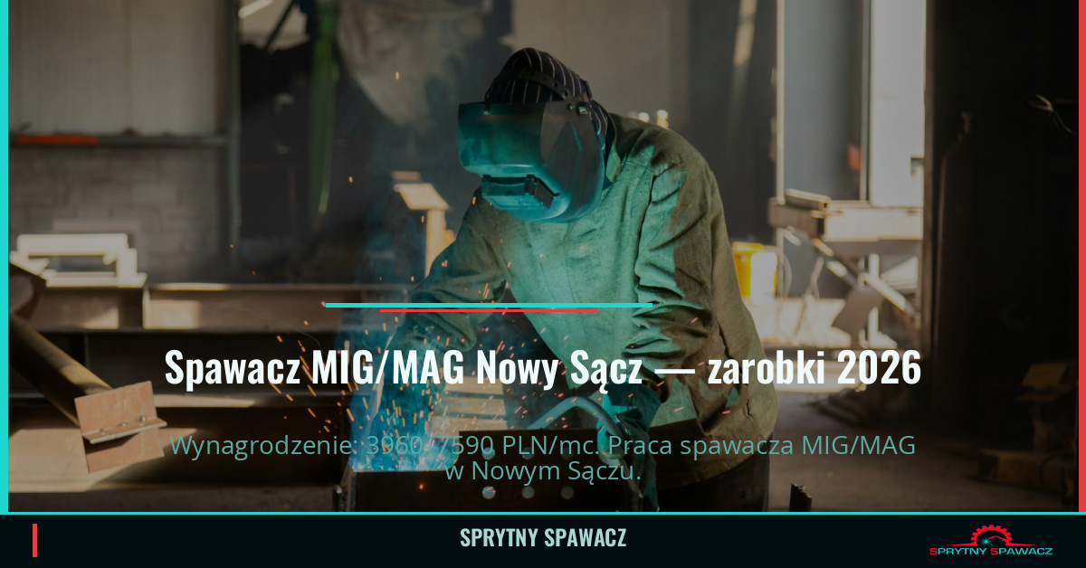 Zarobki spawacza MIG/MAG w Nowym Sączu 1 Spawacz MIG/MAG Nowy Sącz — zarobki 3960–7590 PLN/mc — SprytnySpawacz.pl