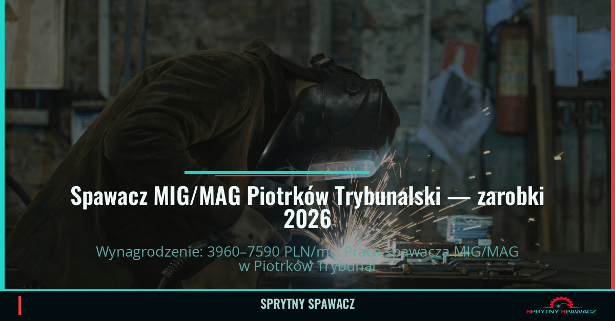 Zarobki spawacza MIG/MAG w Piotrków Trybunalski 2026 1 Spawacz MIG/MAG Piotrków Trybunalski — zarobki 3960–7590 PLN/mc — SprytnySpawacz.pl