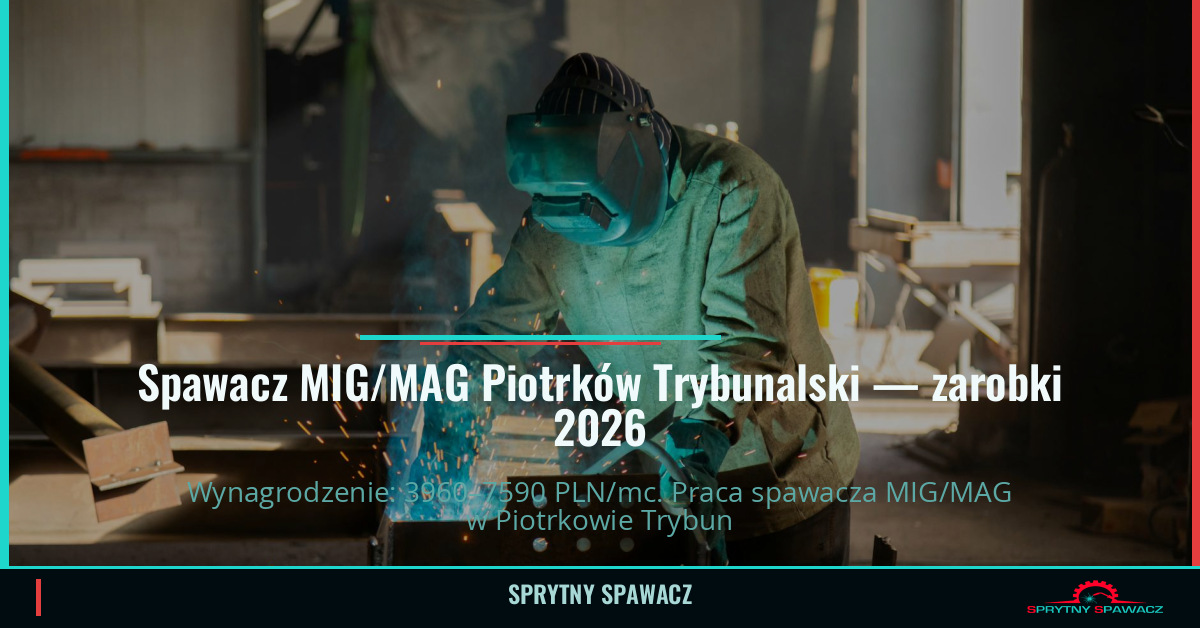Zarobki spawacza MIG/MAG w Piotrkowie Trybunalskim 1 Spawacz MIG/MAG Piotrków Trybunalski — zarobki 3960–7590 PLN/mc — SprytnySpawacz.pl