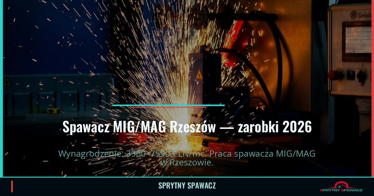 Zarobki spawacza MIG/MAG w Rzeszowie — 2026 1 Spawacz MIG/MAG Rzeszów — zarobki 3960–7590 PLN/mc — SprytnySpawacz.pl