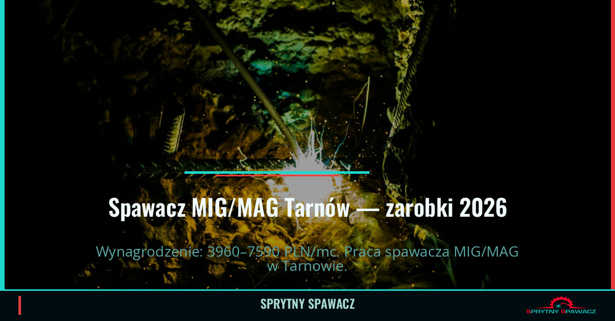 Zarobki spawacza MIG/MAG w Tarnowie - Kwiecień 2026 1 Spawacz MIG/MAG Tarnów — zarobki 3960–7590 PLN/mc — SprytnySpawacz.pl