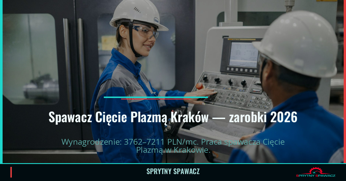 Zarobki spawacza Cięcie Plazmą w Krakowie 2026 1 Spawacz Cięcie Plazmą Kraków — zarobki 3762–7211 PLN/mc — SprytnySpawacz.pl