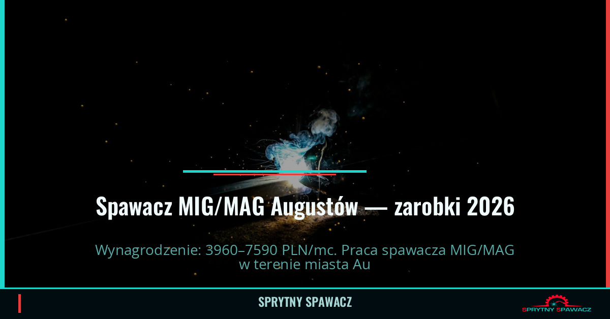 Zarobki spawacza MIG/MAG w Augustowie – Maj 2026 1 Spawacz MIG/MAG Augustów — zarobki 3960–7590 PLN/mc — SprytnySpawacz.pl