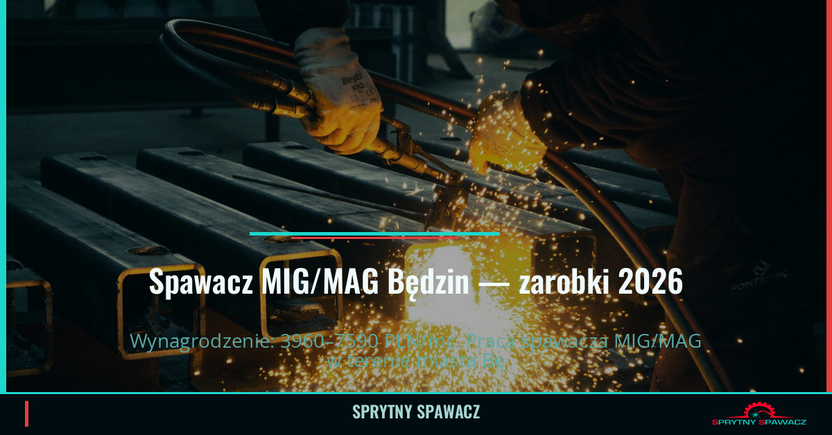 Zarobki spawacza MIG/MAG w Będzinie - Maj 2026 1 Spawacz MIG/MAG Będzin — zarobki 3960–7590 PLN/mc — SprytnySpawacz.pl