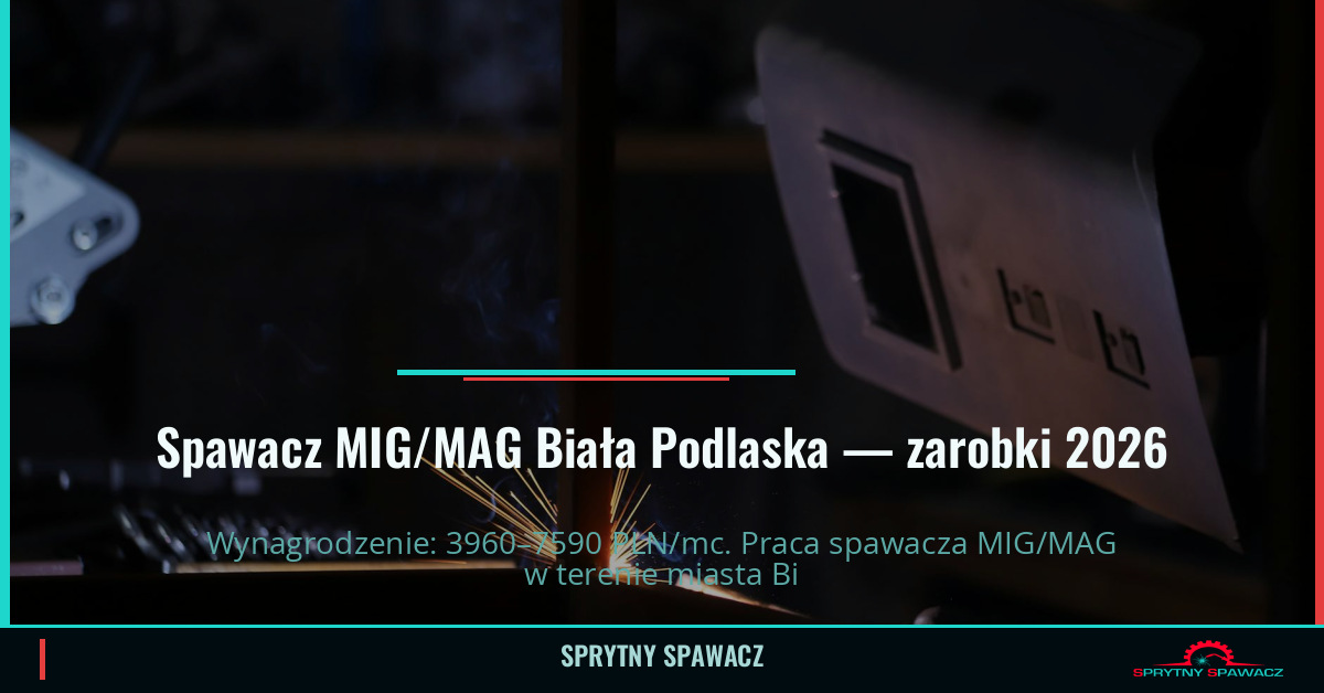 Zarobki spawacza MIG/MAG w Białej Podlaskiej – Maj 2026 1 Spawacz MIG/MAG Biała Podlaska — zarobki 3960–7590 PLN/mc — SprytnySpawacz.pl