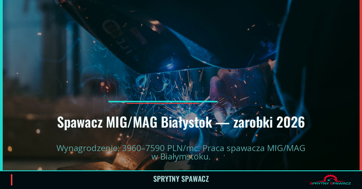 Zarobki spawacza MIG/MAG w Białystok 2026 1 Spawacz MIG/MAG Białystok — zarobki 3960–7590 PLN/mc — SprytnySpawacz.pl