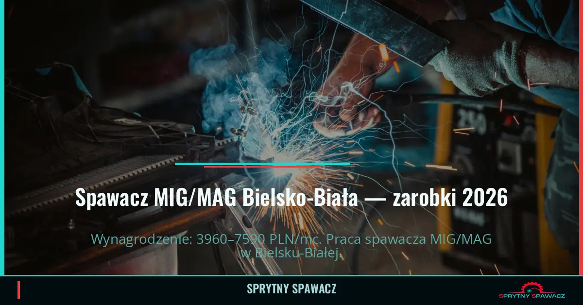 Zarobki spawacza MIG/MAG w Bielsko-Białej – 2026 1 Spawacz MIG/MAG Bielsko-Biała — zarobki 3960–7590 PLN/mc — SprytnySpawacz.pl