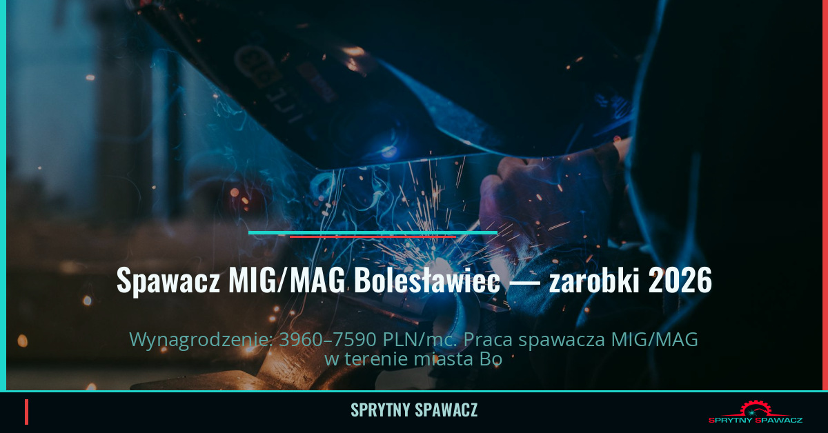 Zarobki spawacza MIG/MAG w Bolesławcu – Maj 2026 1 Spawacz MIG/MAG Bolesławiec — zarobki 3960–7590 PLN/mc — SprytnySpawacz.pl