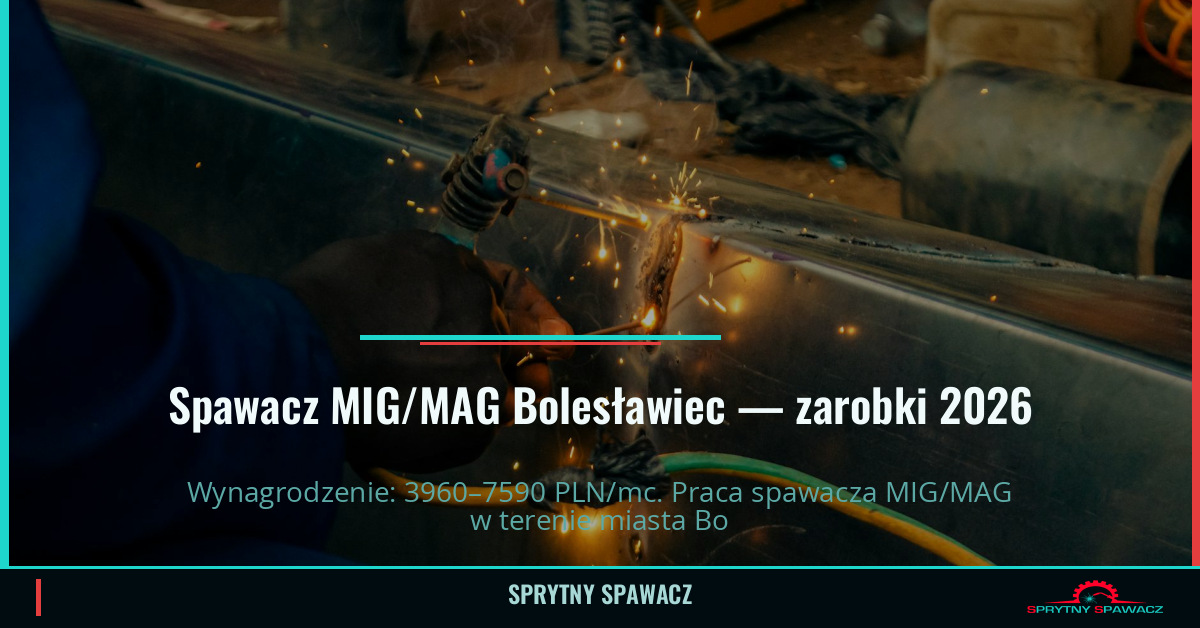 Zarobki spawacza MIG/MAG w Bolesławcu – Maj 2026 1 Spawacz MIG/MAG Bolesławiec — zarobki 3960–7590 PLN/mc — SprytnySpawacz.pl
