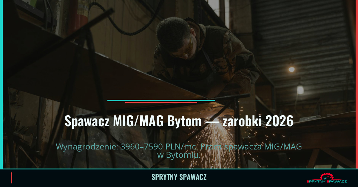 Zarobki spawacza MIG/MAG w Bytomiu – 2026 1 Spawacz MIG/MAG Bytom — zarobki 3960–7590 PLN/mc — SprytnySpawacz.pl