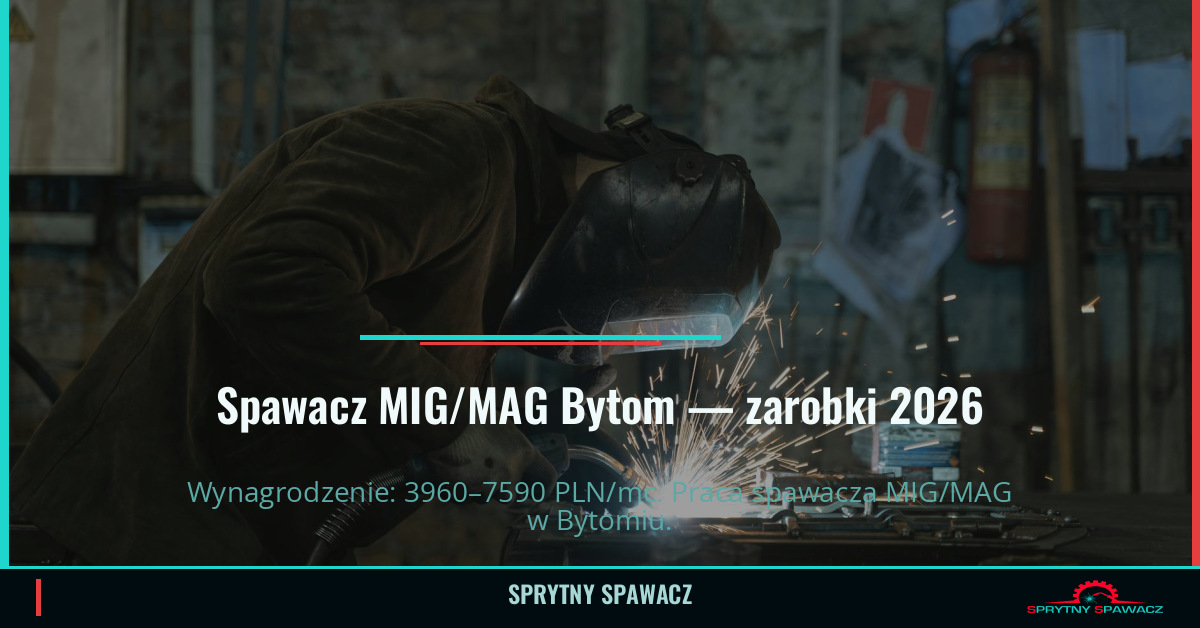 Zarobki spawacza MIG/MAG w Bytomie w 2026 roku 1 Spawacz MIG/MAG Bytom — zarobki 3960–7590 PLN/mc — SprytnySpawacz.pl
