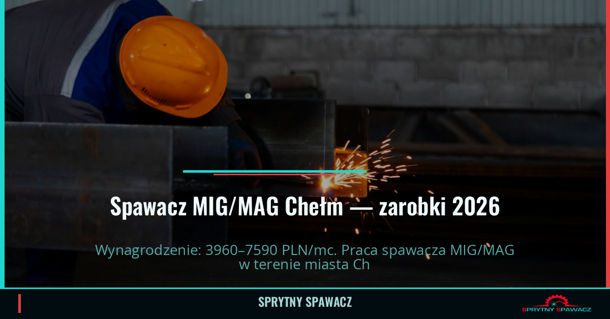 Zarobki spawacza MIG/MAG w Chełmie — Maj 2026 1 Spawacz MIG/MAG Chełm — zarobki 3960–7590 PLN/mc — SprytnySpawacz.pl