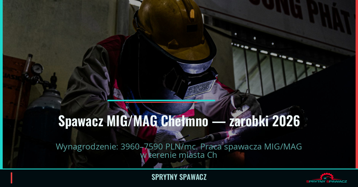 Zarobki spawacza MIG/MAG w Chełmnie — maj 2026 1 Spawacz MIG/MAG Chełmno — zarobki 3960–7590 PLN/mc — SprytnySpawacz.pl