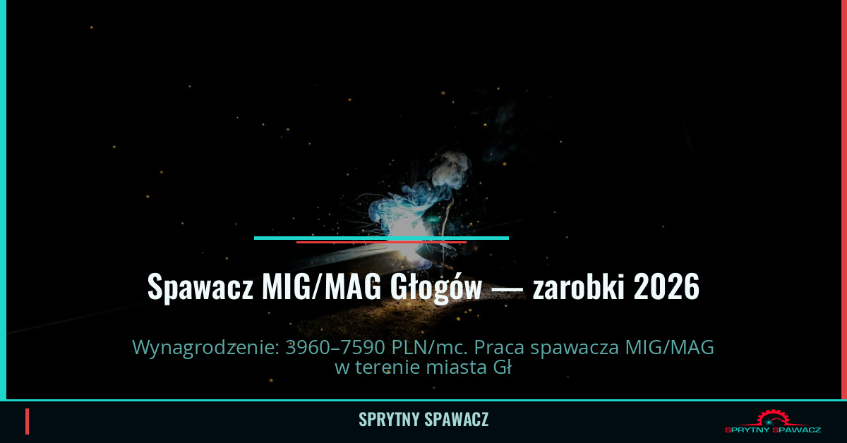 Zarobki spawacza MIG/MAG w Głogowie – Maj 2026 1 Spawacz MIG/MAG Głogów — zarobki 3960–7590 PLN/mc — SprytnySpawacz.pl