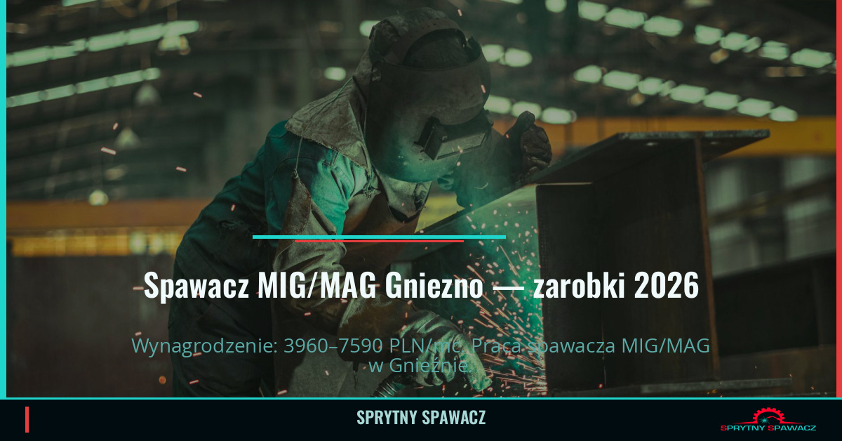 Zarobki spawacza MIG/MAG w Gnieznie – Maj 2026 1 Spawacz MIG/MAG Gniezno — zarobki 3960–7590 PLN/mc — SprytnySpawacz.pl