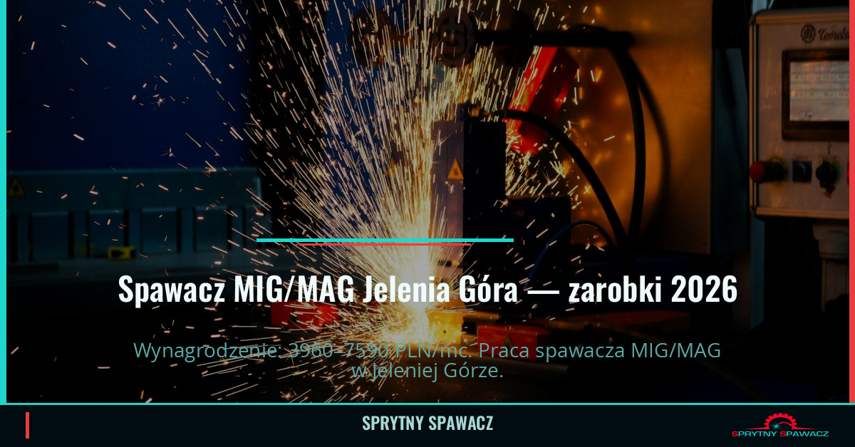 Zarobki spawacza MIG/MAG w Jeleniej Górze 2026 1 Spawacz MIG/MAG Jelenia Góra — zarobki 3960–7590 PLN/mc — SprytnySpawacz.pl