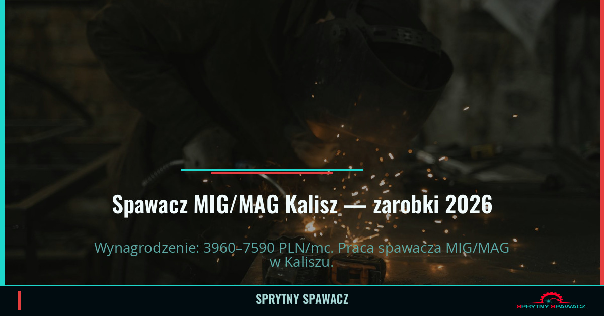 Zarobki spawacza MIG/MAG w Kaliszu – Maj 2026 1 Spawacz MIG/MAG Kalisz — zarobki 3960–7590 PLN/mc — SprytnySpawacz.pl