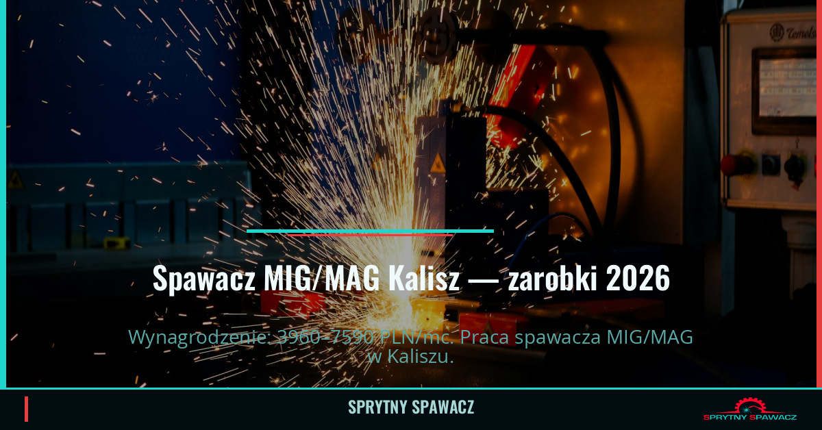 Zarobki spawacza MIG/MAG w Kaliszu - Maj 2026 1 Spawacz MIG/MAG Kalisz — zarobki 3960–7590 PLN/mc — SprytnySpawacz.pl