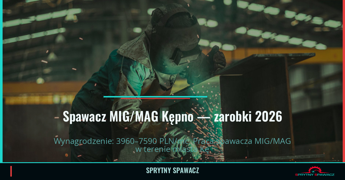 Zarobki spawacza MIG/MAG w Kępnie – Maj 2026 1 Spawacz MIG/MAG Kępno — zarobki 3960–7590 PLN/mc — SprytnySpawacz.pl