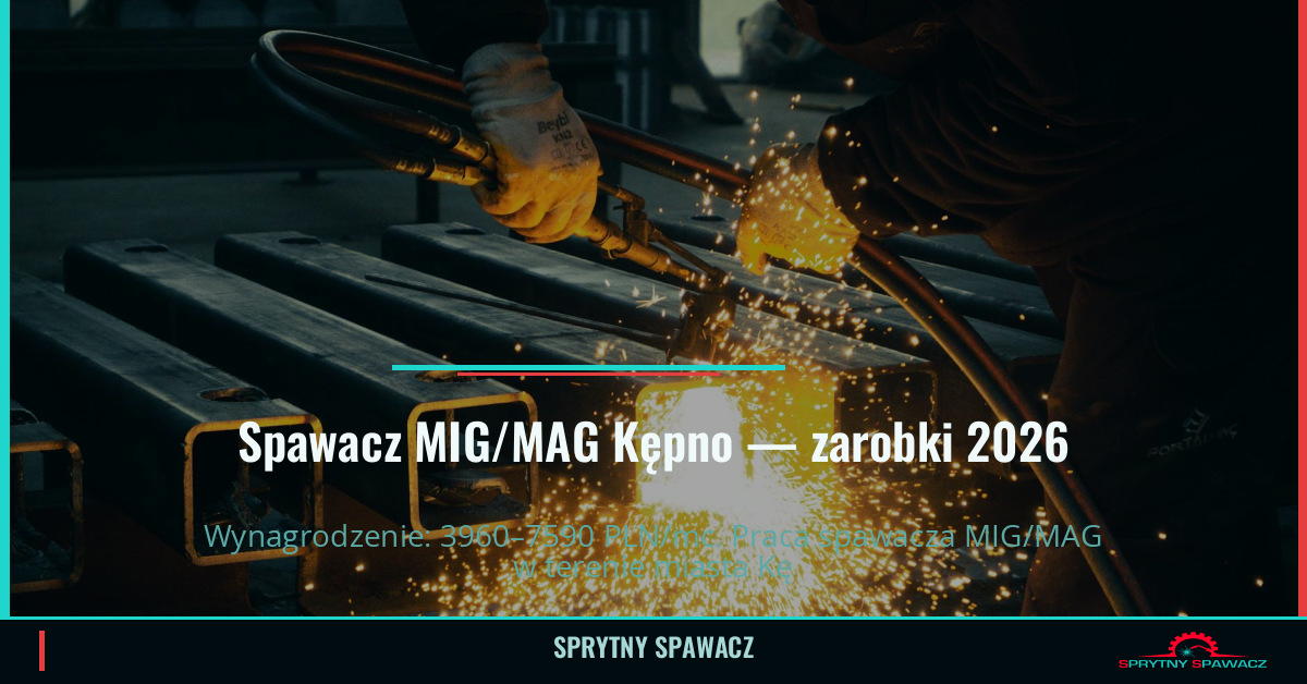 Zarobki spawacza MIG/MAG w Kępnie – Maj 2026 1 Spawacz MIG/MAG Kępno — zarobki 3960–7590 PLN/mc — SprytnySpawacz.pl