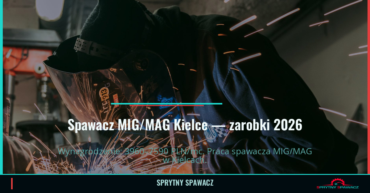 Zarobki spawacza MIG/MAG w Kielce - 2026 1 Spawacz MIG/MAG Kielce — zarobki 3960–7590 PLN/mc — SprytnySpawacz.pl