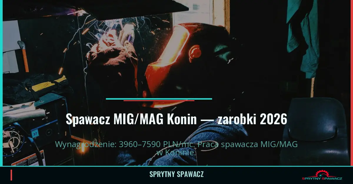 Zarobki spawacza MIG/MAG w Koninie – Maj 2026 1 Spawacz MIG/MAG Konin — zarobki 3960–7590 PLN/mc — SprytnySpawacz.pl