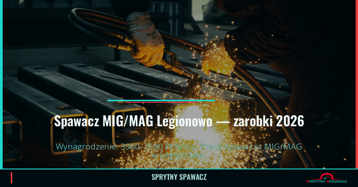 Zarobki spawacza MIG/MAG w Legionowie – Maj 2026 1 Spawacz MIG/MAG Legionowo — zarobki 3960–7590 PLN/mc — SprytnySpawacz.pl