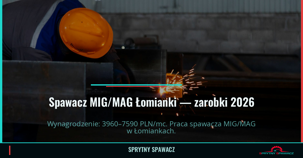 Zarobki spawacza MIG/MAG w Łomiankach – 2026 1 Spawacz MIG/MAG Łomianki — zarobki 3960–7590 PLN/mc — SprytnySpawacz.pl