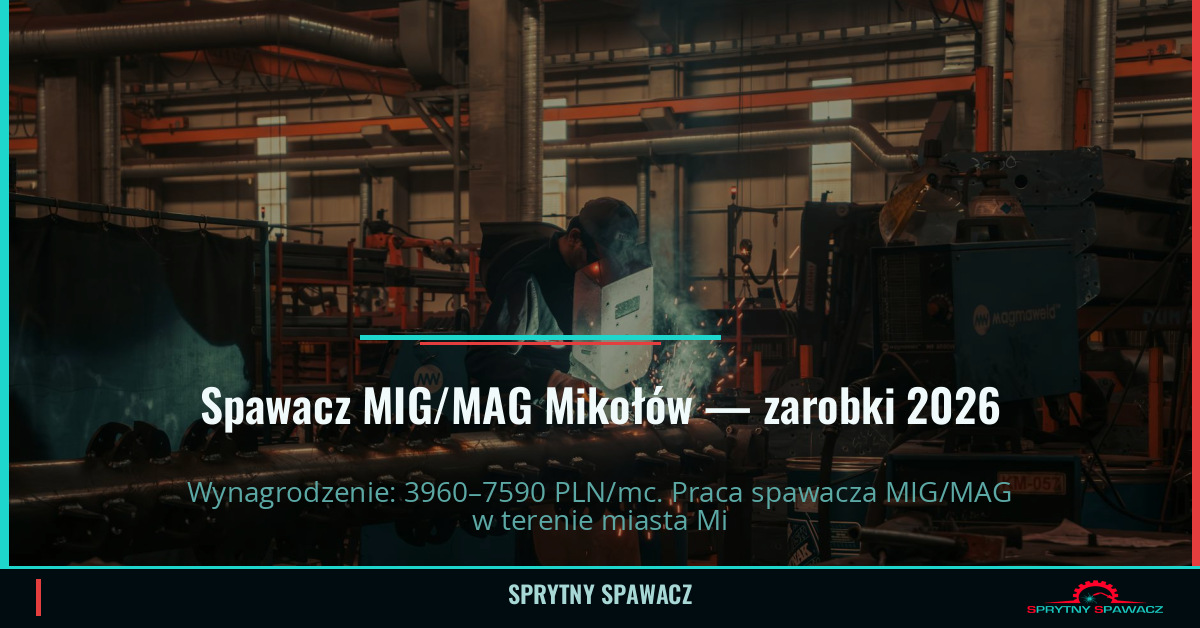 Zarobki spawacza MIG/MAG w Mikołowie – Maj 2026 1 Spawacz MIG/MAG Mikołów — zarobki 3960–7590 PLN/mc — SprytnySpawacz.pl