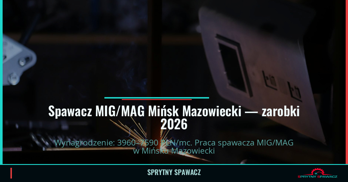 Zarobki spawacza MIG/MAG w Mińsku Mazowieckim – Maj 2026 1 Spawacz MIG/MAG Mińsk Mazowiecki — zarobki 3960–7590 PLN/mc — SprytnySpawacz.pl