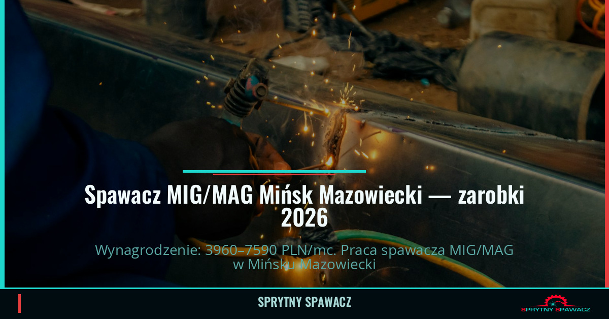 Zarobki spawacza MIG/MAG w Mińsku Mazowieckim 2026 1 Spawacz MIG/MAG Mińsk Mazowiecki — zarobki 3960–7590 PLN/mc — SprytnySpawacz.pl