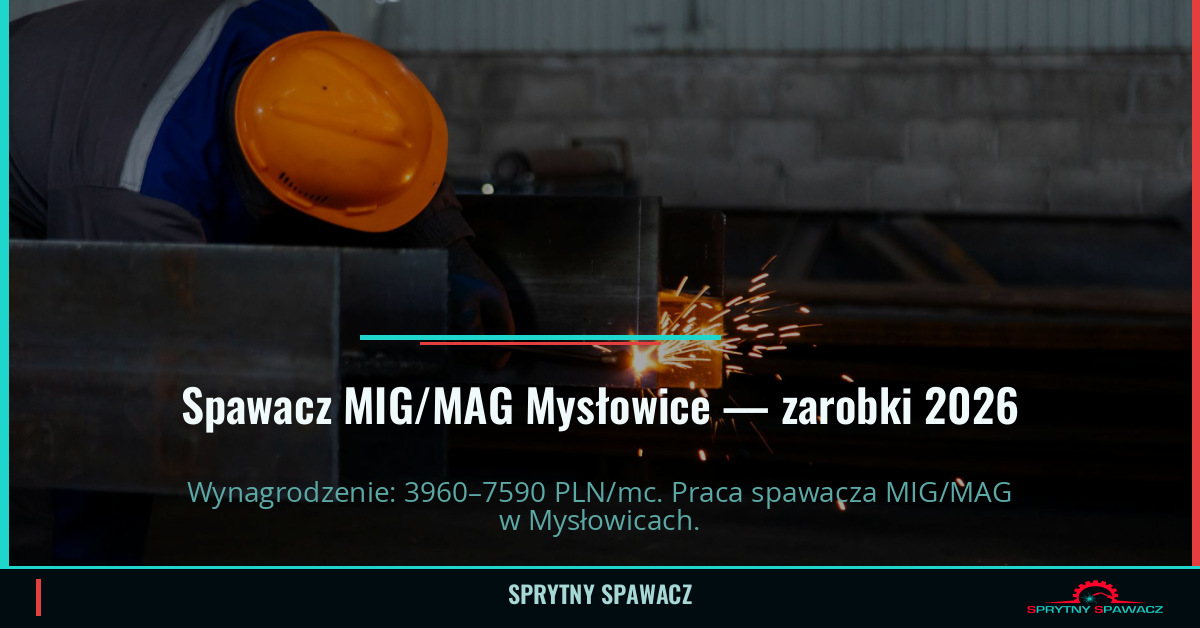 Zarobki spawacza MIG/MAG w Mysłowicach — Maj 2026 1 Spawacz MIG/MAG Mysłowice — zarobki 3960–7590 PLN/mc — SprytnySpawacz.pl