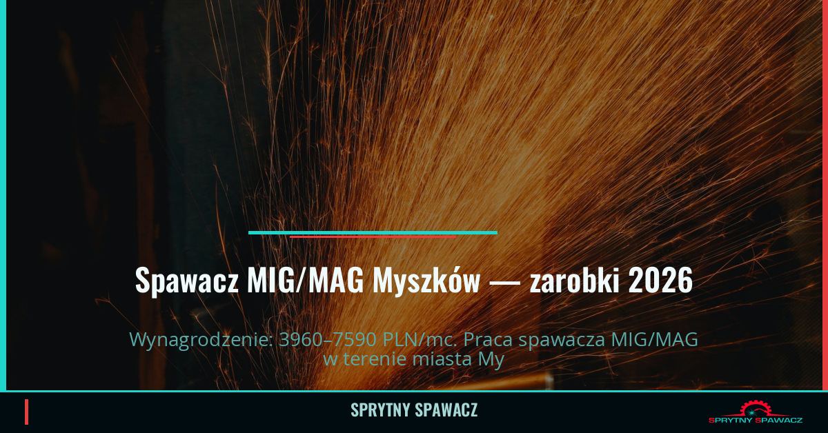Zarobki spawacza MIG/MAG w Myszkowie — Maj 2026 1 Spawacz MIG/MAG Myszków — zarobki 3960–7590 PLN/mc — SprytnySpawacz.pl