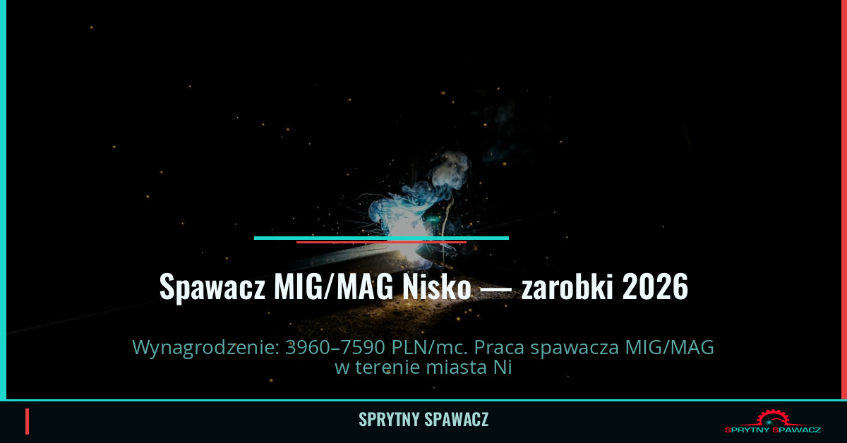 Zarobki spawacza MIG/MAG w Nisko — Maj 2026 1 Spawacz MIG/MAG Nisko — zarobki 3960–7590 PLN/mc — SprytnySpawacz.pl