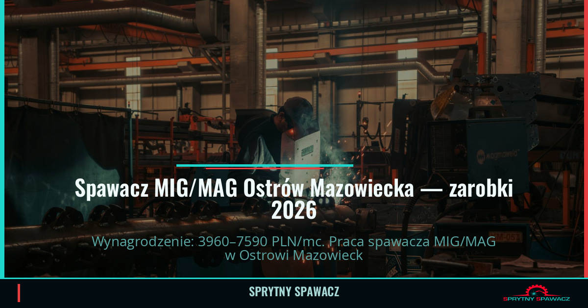 Zarobki spawacza MIG/MAG w Ostrów Mazowiecka 1 Spawacz MIG/MAG Ostrów Mazowiecka — zarobki 3960–7590 PLN/mc — SprytnySpawacz.pl