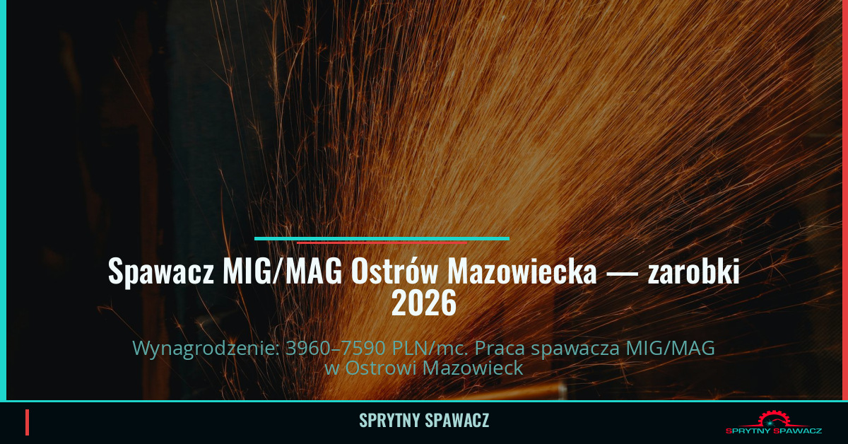 Zarobki spawacza MIG/MAG w Ostrowie Mazowieckiej 1 Spawacz MIG/MAG Ostrów Mazowiecka — zarobki 3960–7590 PLN/mc — SprytnySpawacz.pl
