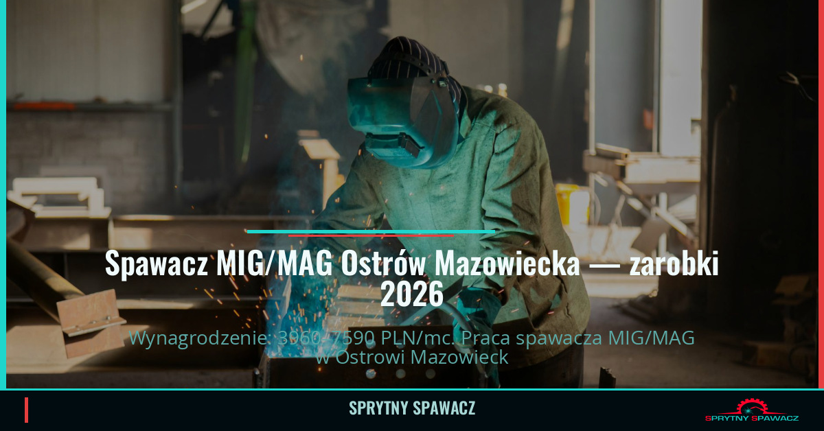 Zarobki spawacza MIG/MAG w Ostrów Mazowiecka - 2026 1 Spawacz MIG/MAG Ostrów Mazowiecka — zarobki 3960–7590 PLN/mc — SprytnySpawacz.pl