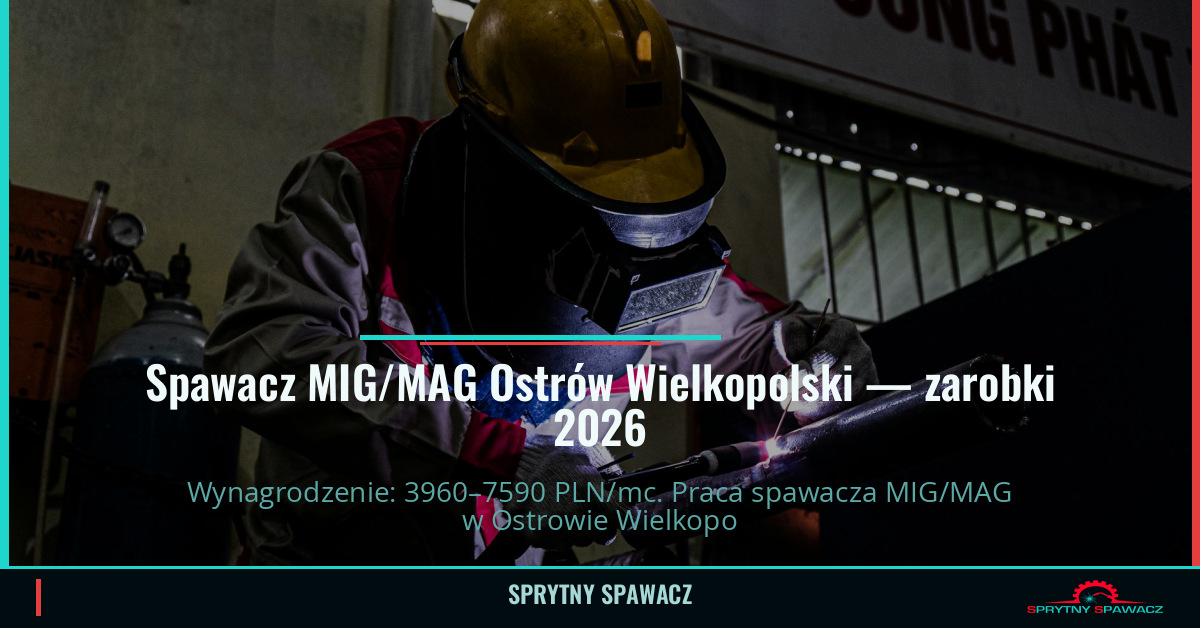 Zarobki spawacza MIG/MAG w Ostrowie Wielkopolskim 1 Spawacz MIG/MAG Ostrów Wielkopolski — zarobki 3960–7590 PLN/mc — SprytnySpawacz.pl