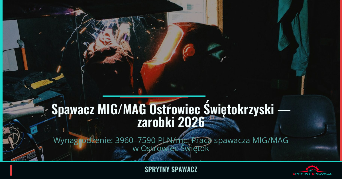Zarobki spawacza MIG/MAG w Ostrowcu Świętokrzyskim 1 Spawacz MIG/MAG Ostrowiec Świętokrzyski — zarobki 3960–7590 PLN/mc — SprytnySpawacz.pl