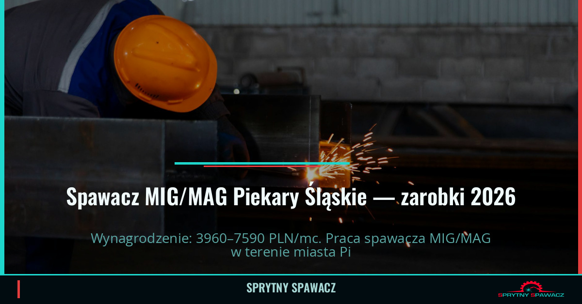 Zarobki spawacza MIG/MAG w Piekary Śląskie – Maj 2026 1 Spawacz MIG/MAG Piekary Śląskie — zarobki 3960–7590 PLN/mc — SprytnySpawacz.pl